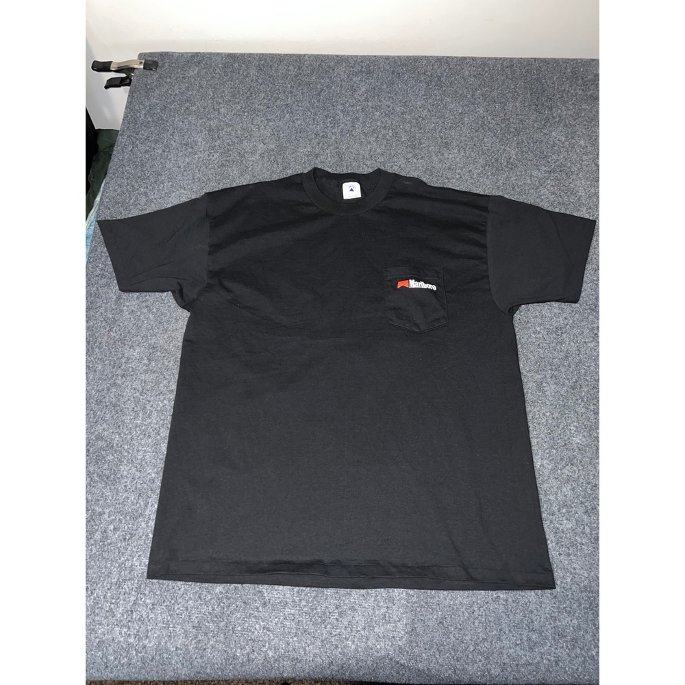 Vintage Marlboro Pocket T-Shirt Mens XL Black Cotton Cowboy Graphic Delta USA